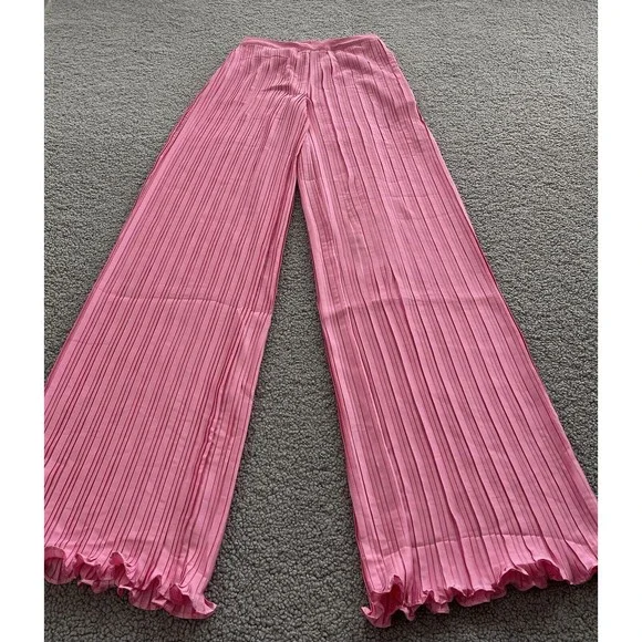 Free People Rococo Sand Women Wide Leg Pleated Mid Rise Pink Pants Sz XS New